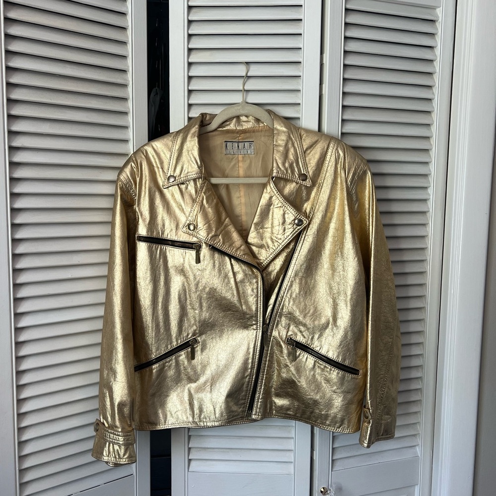 Gold Leather Moto Jacket Vintage sz Med